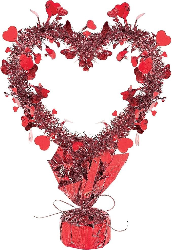Valentine Red Tinsel Heart Centerpiece | Party Decoration