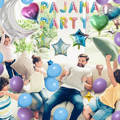 44 Pieces PAJAMA PARTY Balloons Silver Moon Star Rainbow Gradient Heart Aluminum