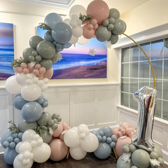 Pastel Blue Green Pink White Balloons, Muted Rainbow Dusty Pink Blue Sage Green