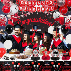 Red and Black Graduation Decorations 2026, Class of 2026 Graduation Party Decora