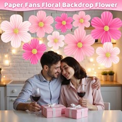Pink Paper Flowers Decorations for Wall 14 inches, 10 8
