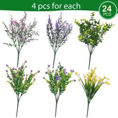 Hananona 24 Pcs Artificial Flowers Outdoor, Faux Artificial Plants UV Resista…