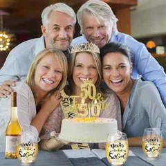 50th Birthday Gifts for Women with 15oz Wine Glass 50th Birthday Crown Sash C…