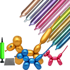 100Pcs 260 Long Balloons Kit with Pump, Shiny Metallic Latex Twisting Balloon fo