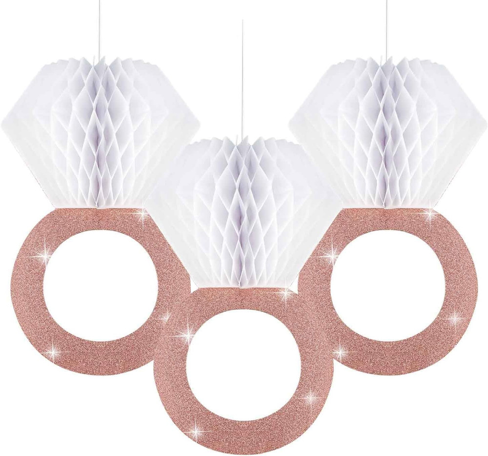 3-Pack Rose Gold Honeycomb Diamond Ring Decorations – Wedding & Bridal Party