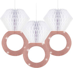3-Pack Rose Gold Honeycomb Diamond Ring Decorations – Wedding & Bridal Party