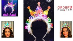 Light Up Birthday Crown Headband Glow Ball Sparkly Hair Accessories Women