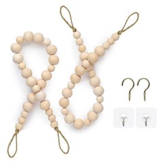 Wooden bead curtain ties 2pcs with hooks nails suitable for indoor outdoor