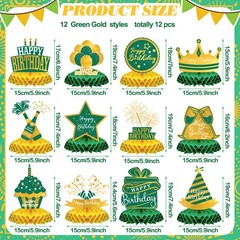 12 Pcs Green and Gold Decorations Table Decoration Happy Desktop Decoration H…