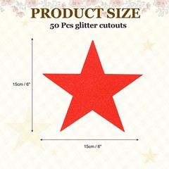 50 Pcs Glitter Star Cutouts 6 Inch Star Shape Glitter Paper Red