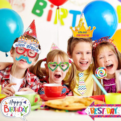 29 Pieces Birthday Photo Booth Props Kit Colorful Funny Kids Birthday Theme Tabl