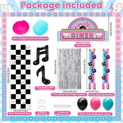 31 Pcs 50S Party Decorations 1950S Retro Diner Party Banners Black White Checker