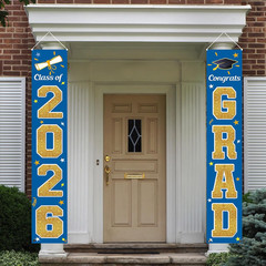 Graduation Decorations Class of 2026, Blue & Gold Congrats Grad Banner Hanging F