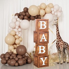 Baby Shower Boxes for Birthday Decorations – 4 Wood Grain Brown BABY Balloon …