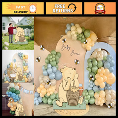 131PCS Winnie Baby Shower Decorations – Coroplast Cutouts, Balloon Arch & Bee St