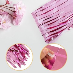 Pink Foil Fringe Backdrop Curtains 3.2×8.2ft Metallic Tinsel 20 Pack