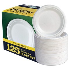 7” Compostable Plates, 125-Pack | Biodegradable Sugarcane | Sturdy, Microw
