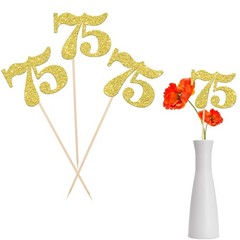 75th Birthday Centerpiece Sticks Number 75 Cake Toppers Gold Glitter 12 PCS