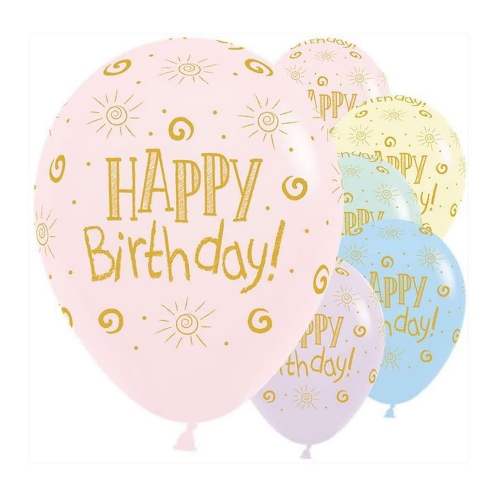 Sempertex Happy Birthday Party Decorations Pastel Matte Biodegradable Balloons