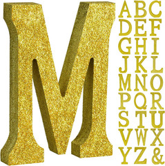8 Inch Gold Glitter Letter M Table Centerpiece A-Z Gold Birthday Party Decoratio