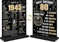 Black Gold 80Th Birthday Decorations Back in 1945 Table Sign for Women Men, Two-