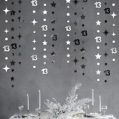 Silver Black 13Th Birthday Decorations Number 13 Circle Dot Twinkle Star Garland
