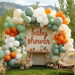 Dusty Green Orange White Balloon Garland, Double Burnt Orange Sage Green Ivor…