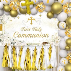 First Holy Communion Decorations 121Pcs – 1.8×1.1m Backdrop & Balloon Set