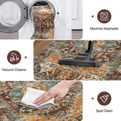 Yamaziot Washable Runner Rug, 2×6 Non-Slip Boho 2′ x 6′, Rust/Dull Teal