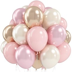 White Pink Gold Balloons Set, 12 Inch Double Stuffed Pearl White Pink White