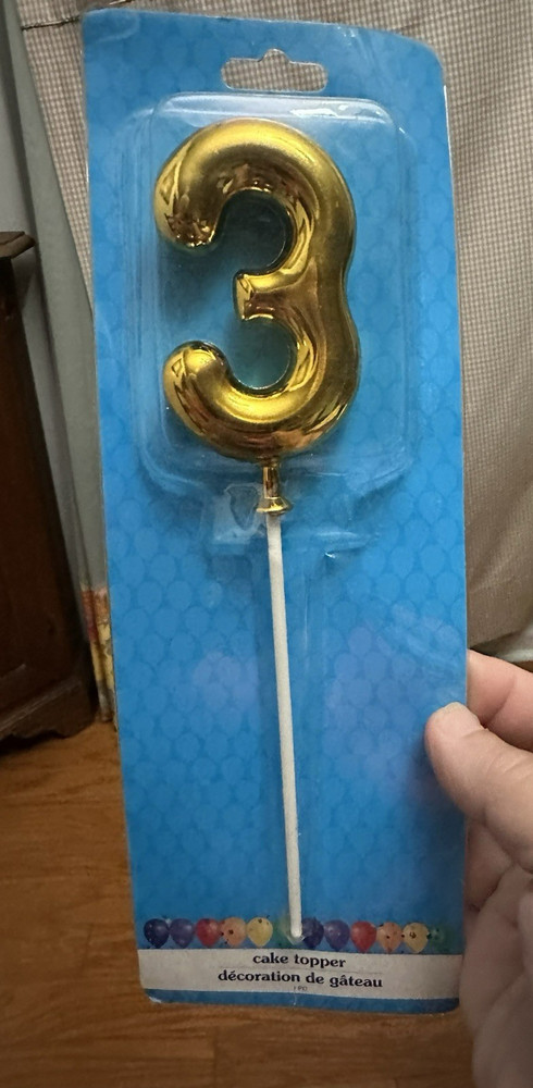 Gold tone Number 3 Cake Topper Birthday Party Decoration – Hard Plastic