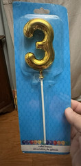 Gold tone Number 3 Cake Topper Birthday Party Decoration – Hard Plastic