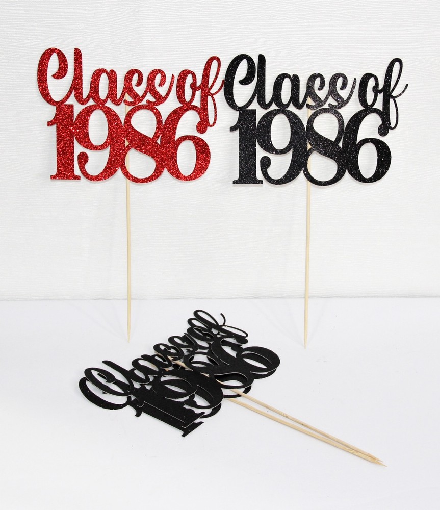 LOT (4) Red & Black Glitter «Class of 1986» Centerpiece / Party Décor, MINT!!