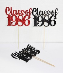 LOT (4) Red & Black Glitter «Class of 1986» Centerpiece / Party Décor, MINT!!