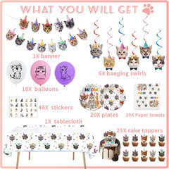 137PCS Cat Birthday Party Supplies Serves 20 Guests Kitten Birthday Party Decora