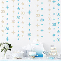 Champagne Gold Blue 30Th Birthday Decorations Number 30 Circle Dot Star Garland