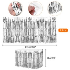 2 Pcs 29×108 Inch Silver Metallic Foil Fringe Tinsel Table Skirts