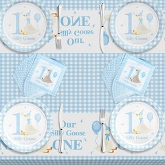 Blue One Silly Goose Birthday Disposable Tableware (Plates, Napkins, Forks)