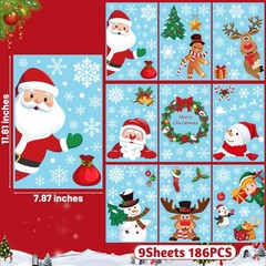 186PCS Christmas Decor, Window Clings, 9 Sheets Snowflake Colorful