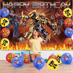 Transformers Party Supplies Birthday Plates Balloons Tablecloth Banner 5X3ft