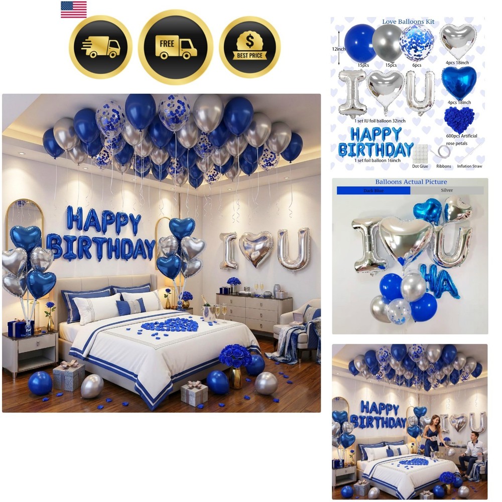 Romantic Birthday Decorations for Men Balloons Rose Petals Foil Banner