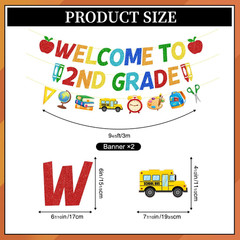 Welcome to 2Nd Grade Decorations, Back to School Banner with Hanging Swirls | NO