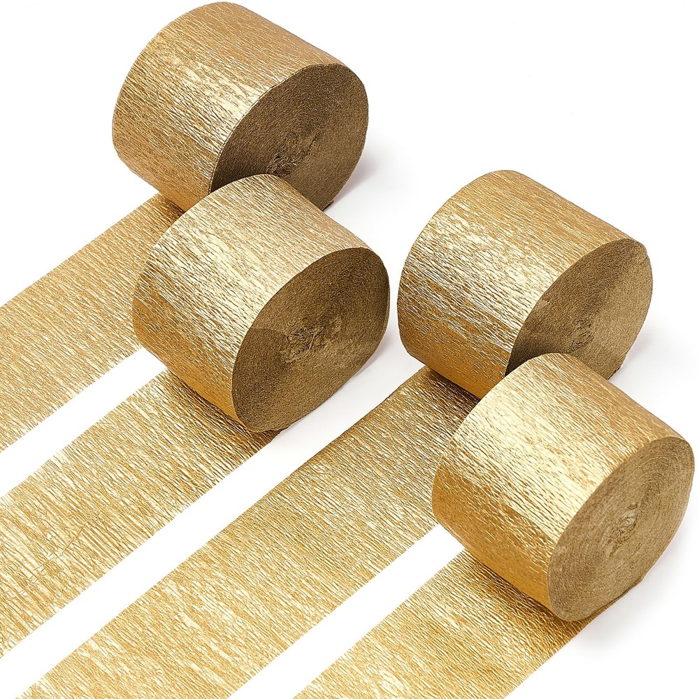 4 PCS Gold Crepe Paper Streamer Party Decoration 1.8 Inch x 82 Ft Per Roll