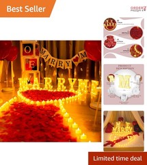 Marry Me Sign Kit LED Lights Fake Roses Balloons Romantic Proposal Decor
