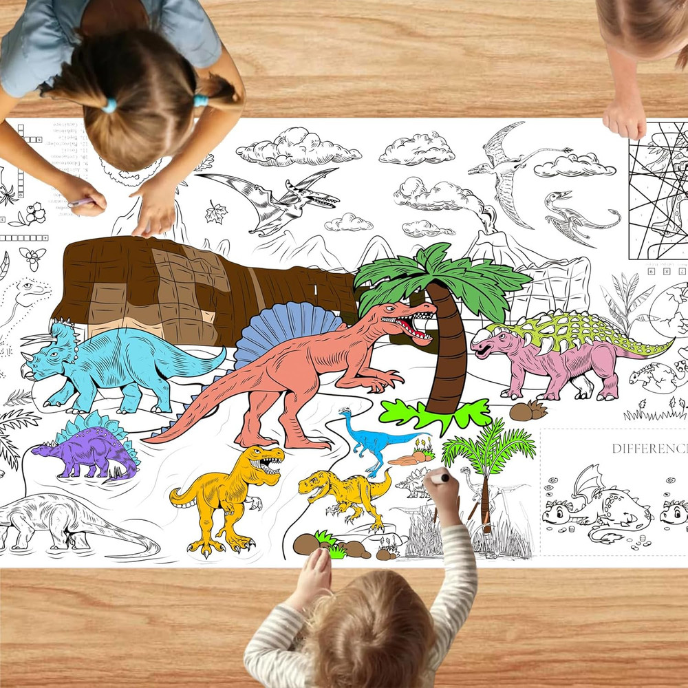 Dinosaur Coloring Tablecloth for Kids, DIY Crafts Dinosaur Coloring Table Cloth,