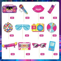 Vibrant 90s Party Decorations: 48 Pcs Cupcake Picks for Themed Celebrations