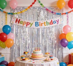 2 Packs Foil Fringe Curtain Backdrop | Party Decoration | Birthday Photo Booth