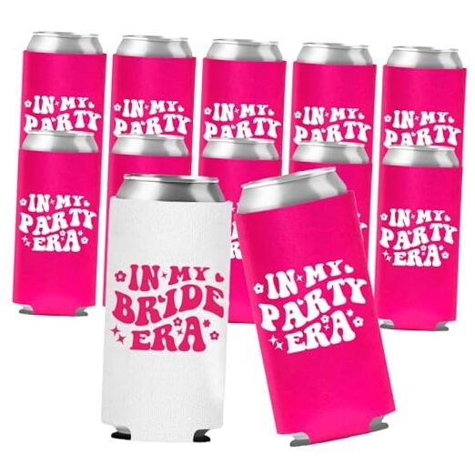 Bachelorette Set of 12 – 1 In My Bride Era and 11 In My Party Era Can Coolers