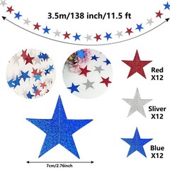 Star Garland, 4 Pack Red White and Blue Star Decorations for 4th of July Patr…