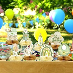 8Pcs Bear Baby Shower Decorations Honeycomb Centerpieces for Boy, Confetti Ba…